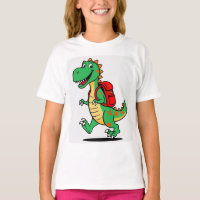Happy Dinosaur with Backpack T-Shirt for Kids"