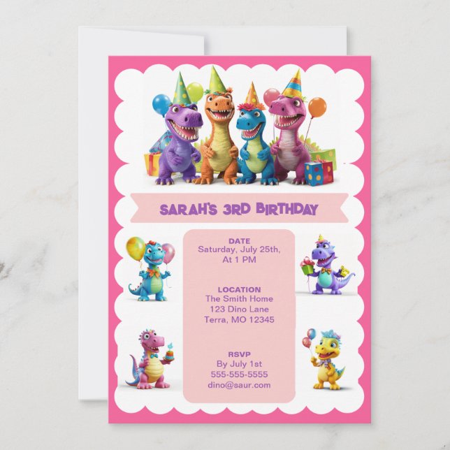Happy Dinosaurs Birthday Invitation (Front)