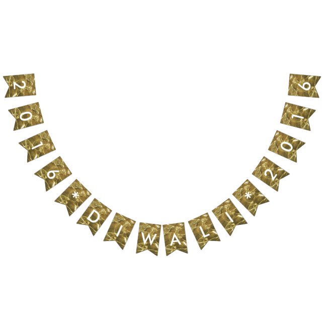 Happy Diwali 2016 Gold White Glitter Lights Party Bunting (All)