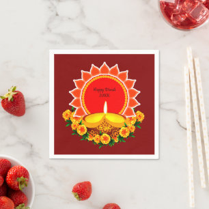 Happy Diwali 20xx Add Year or Text  Marigolds Napkin