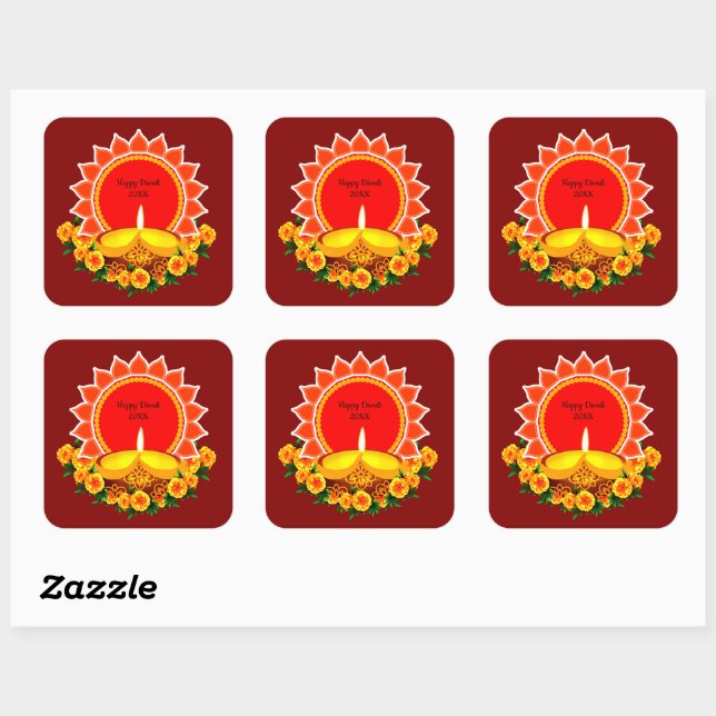 Happy Diwali 20xx Add Year or Text  Marigolds Square Sticker (Sheet)