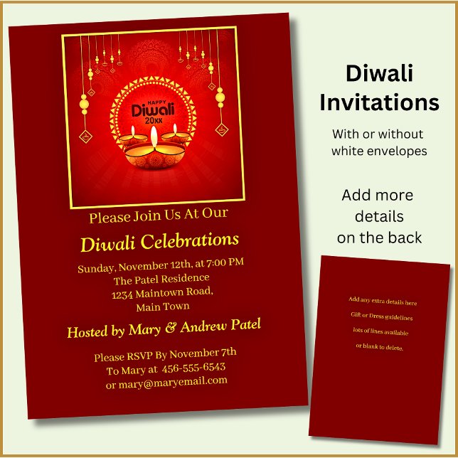 Happy Diwali 20xx Add Year or Text Red Yellow Invitation (Creator Uploaded)