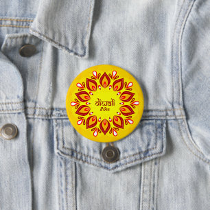 Happy Diwali Add Year Yellow Red 7.5 Cm Round Badge
