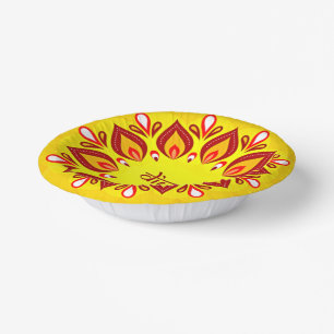 Happy Diwali Add Year Yellow Red  Paper Plate