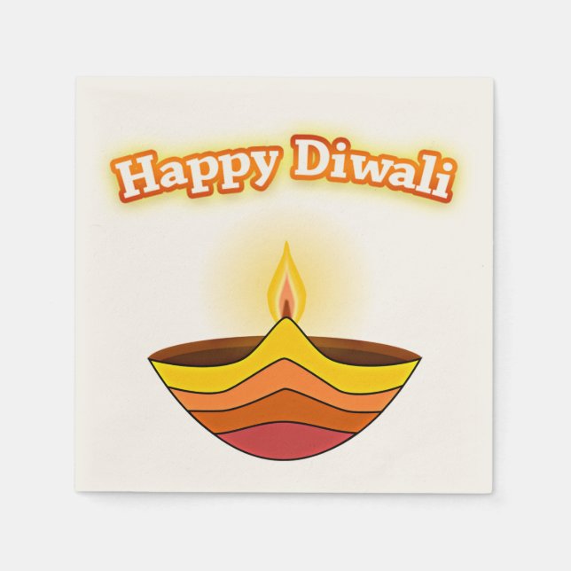 Happy Diwali and Diya Lamp Napkin (Front)