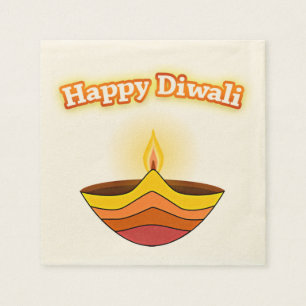 Happy Diwali and Diya Lamp Napkin