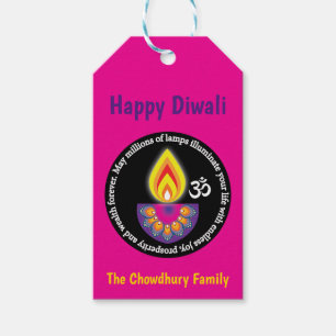 Happy Diwali, black, with custom texts, pink Gift Tags