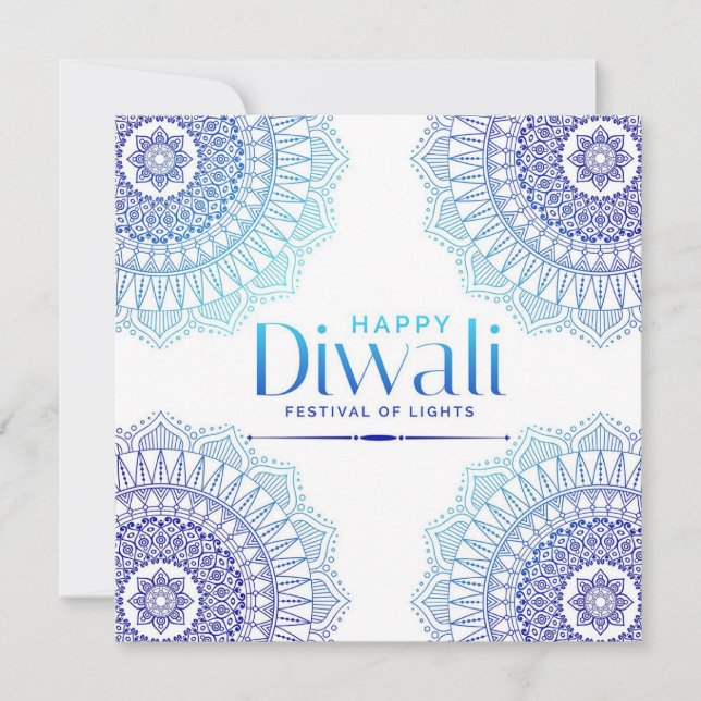Happy Diwali Blue White Mandala Festival of Light  Holiday Card (Front)