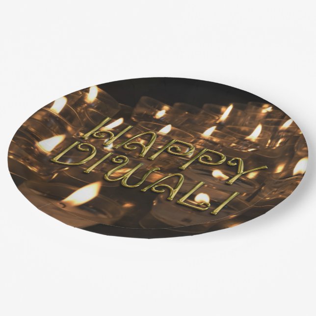 Happy Diwali Candlelight Candles Flame Lights Paper Plate (Angled)