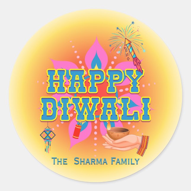 Happy Diwali Classic Round Sticker (Front)