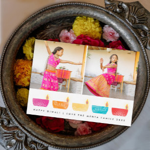 Happy Diwali Coloured Lanterns 2 Photo Holiday Car Card