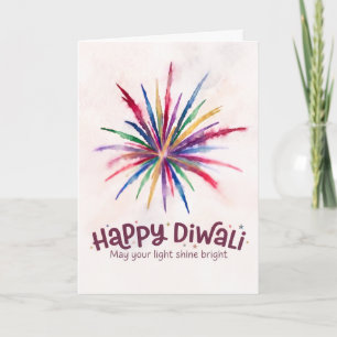 Happy Diwali Colourful Fireworks Watercolor Card