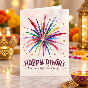 Happy Diwali Colourful Fireworks Watercolor Card