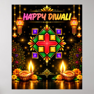 Happy Diwali Colourful Rangoli and Traditional Diy Poster