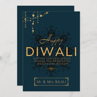 Happy Diwali customisable navy and gold Holiday Card