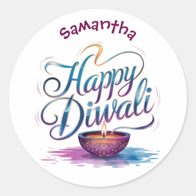Happy Diwali customisable white  Classic Round Sticker (Front)