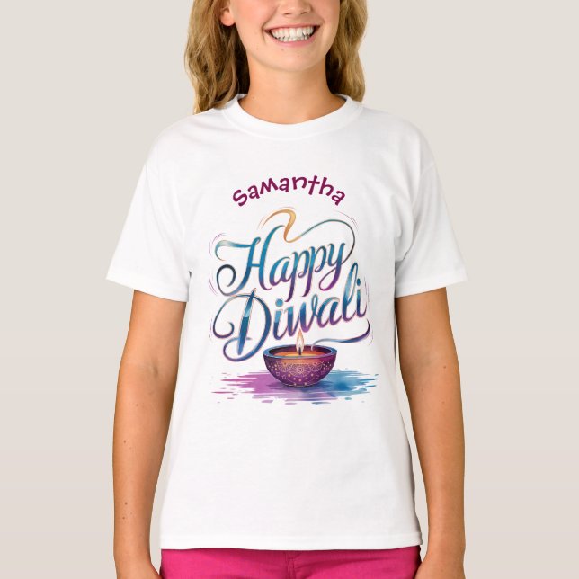 Happy Diwali customisable white  T-Shirt (Front)