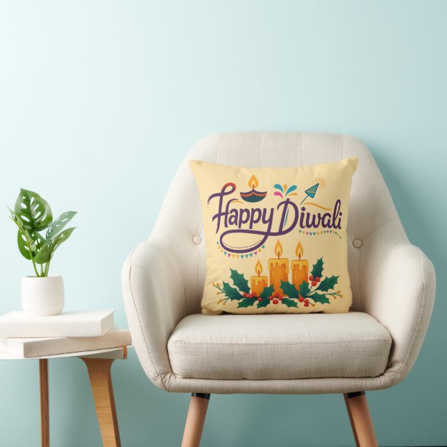 Happy Diwali Decorative Throw Pillow (Chair)