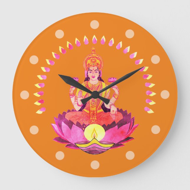 Happy Diwali - Deepalavi Lakshmi Goddess 1 Large Clock (Front)