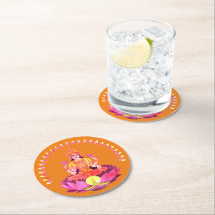 Happy Diwali - Deepalavi Lakshmi Goddess 1 Round Paper Coaster