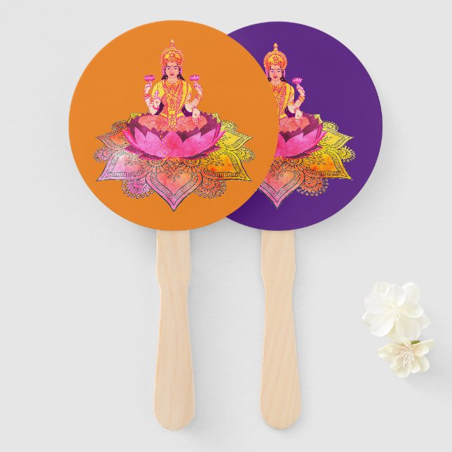Happy Diwali - Deepalavi Lakshmi Goddess 4 Hand Fan (Front and Back)