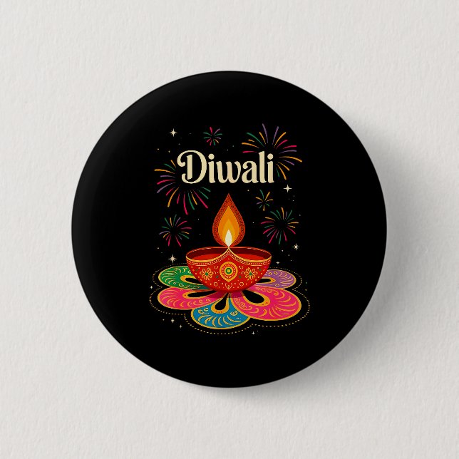 Happy Diwali Deepavali Hindu Indian Festival Of Li 6 Cm Round Badge (Front)
