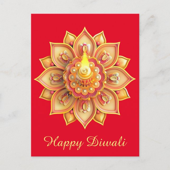 Happy Diwali Diya Festival of Light Gold Red Holiday Postcard (Front)