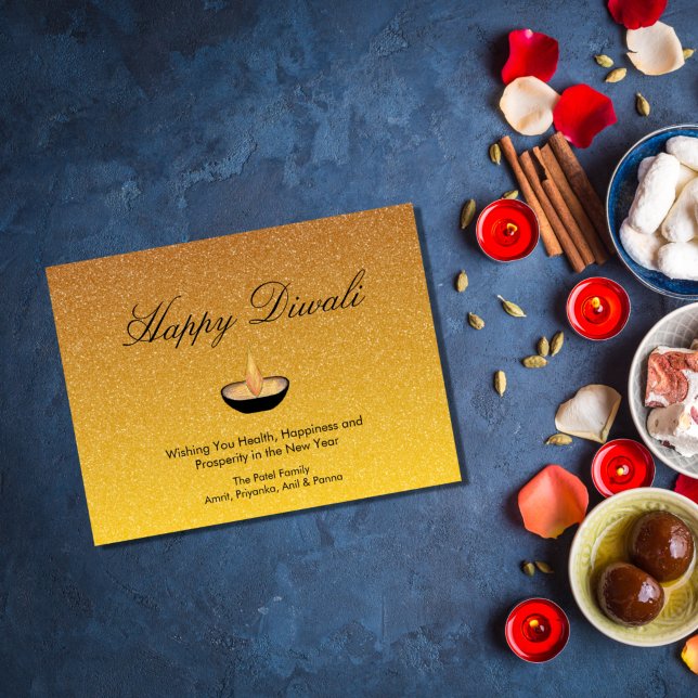 Happy Diwali Diya Flame Gold Glitter Postcard (Creator Uploaded)