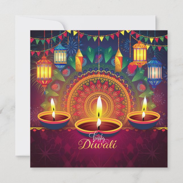 Happy Diwali Diya Mandala Festival of Light Holiday Card (Front)