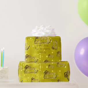 Happy Diwali Elegant Faux Gold Foil Script Yellow Wrapping Paper