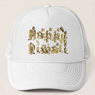 Happy Diwali Elegant Gold Stars Typography Trucker Hat