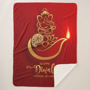 Happy Diwali Elephant and Light Sherpa Blanket