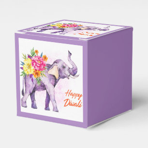 Happy Diwali (Elephant with Colorful Flowers) Favour Box