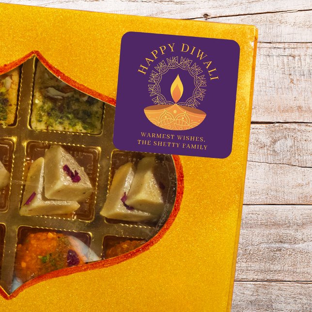 Happy Diwali Festival of Lights Diya Custom Square Sticker (Creator Uploaded)