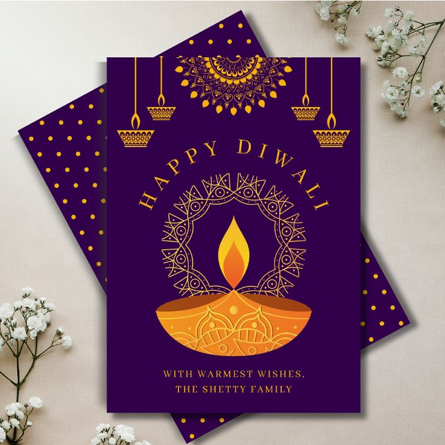 Happy Diwali Festival of Lights Diya Purple Holiday Card (Creator Uploaded)