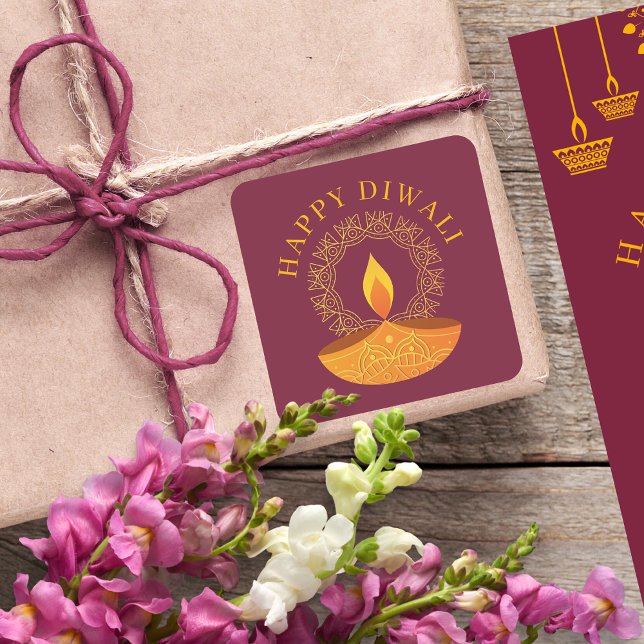 Happy Diwali Festival of Lights Diya Square Sticker (Creator Uploaded)