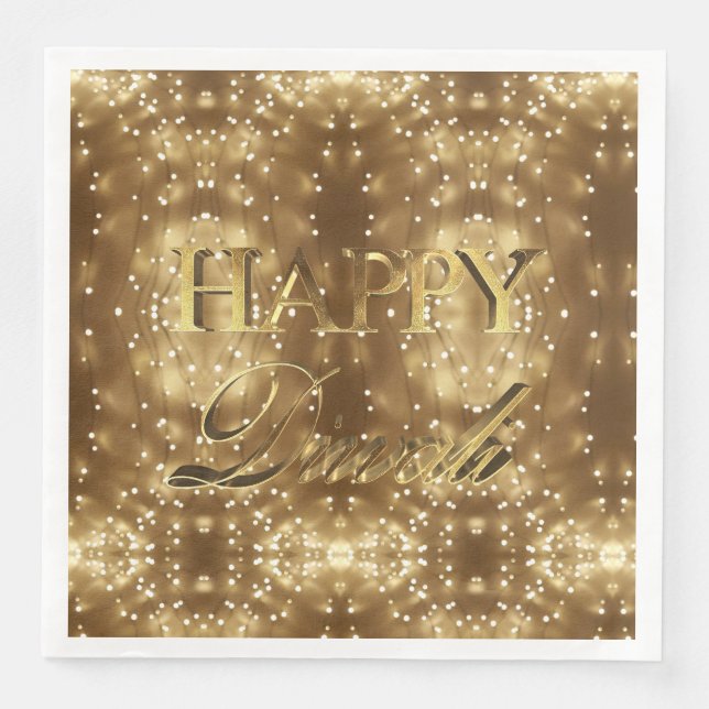 Happy Diwali Festival of Lights Gold Typography Napkin (Front)