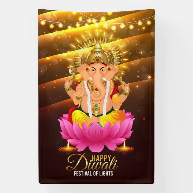 Happy Diwali Festival of Lights with Ganesh Banner (Vertical)