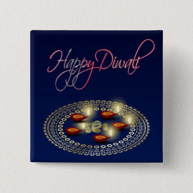 Happy Diwali Ganesha Rangoli - Button (Front)