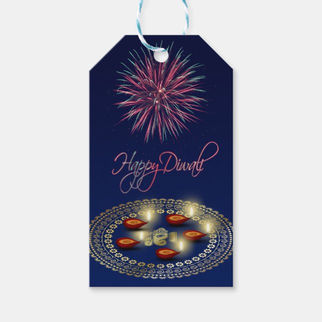 Happy Diwali Ganesha Rangoli - Gift Tag (Front)