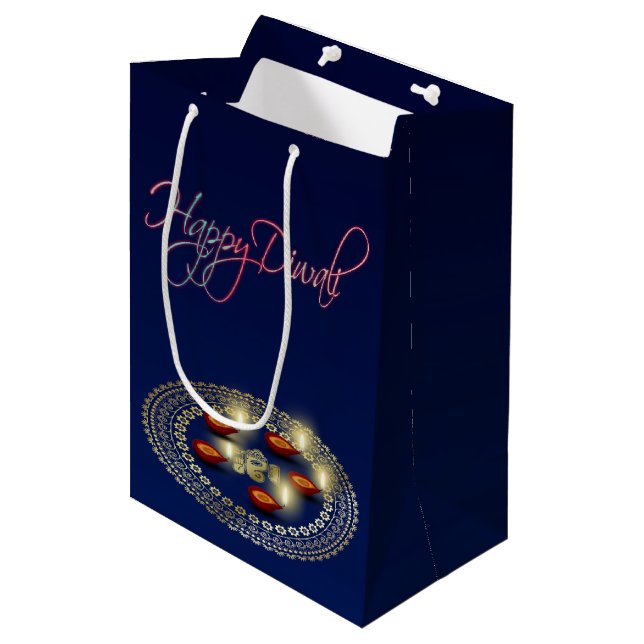 Happy Diwali Ganesha Rangoli - Medium Gift Bag (Front Angled)