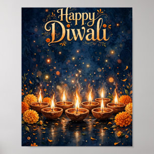 Happy Diwali Glowing Diyas Festival Poster