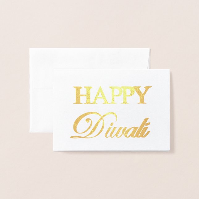 Happy Diwali Gold Foil Elegant Typography Foil Card (Front With Envelope)