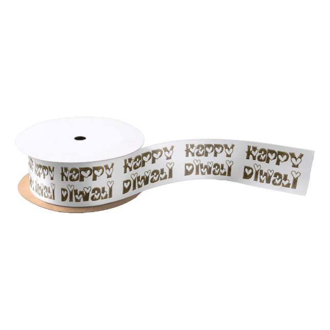 Happy Diwali Greeting Cute Heart Typography Ribbon Satin Ribbon (Spool)