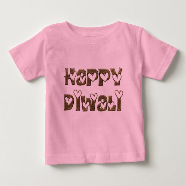 Happy Diwali Greeting Cute Hearts Typography Baby T-Shirt (Front)
