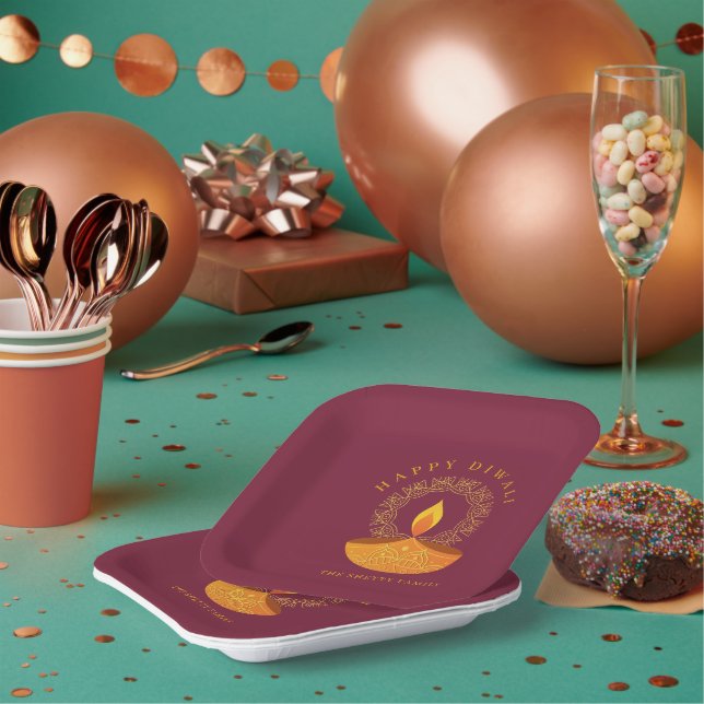 Happy Diwali Hindu Festival of Lights Celebration Paper Plate (Multi)