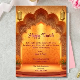 Happy Diwali Holiday Gold Lamps Light  Invitation