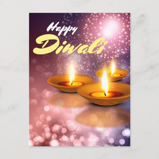 Happy Diwali Lamps glowing fireworks background Postcard (Front)