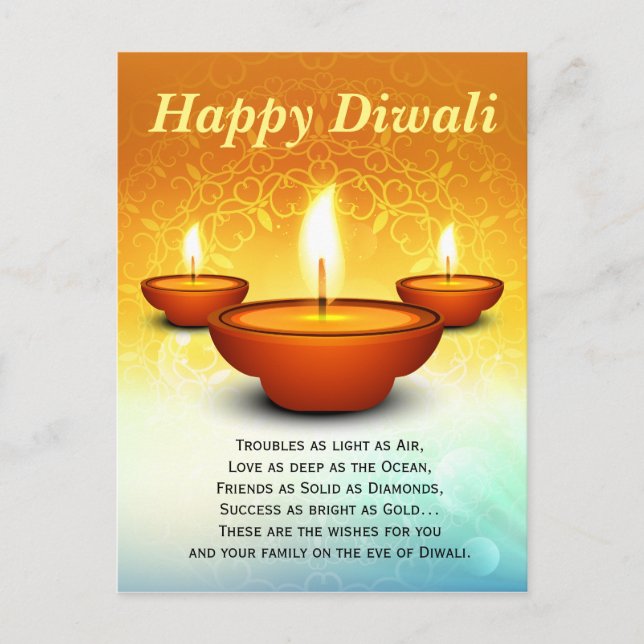 Happy Diwali lightning oil lamps golden green Postcard (Front)