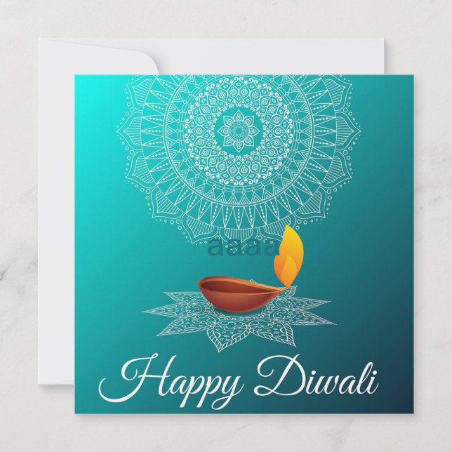 Happy Diwali Mandala Diya Festival of Light Blue Holiday Card (Front)